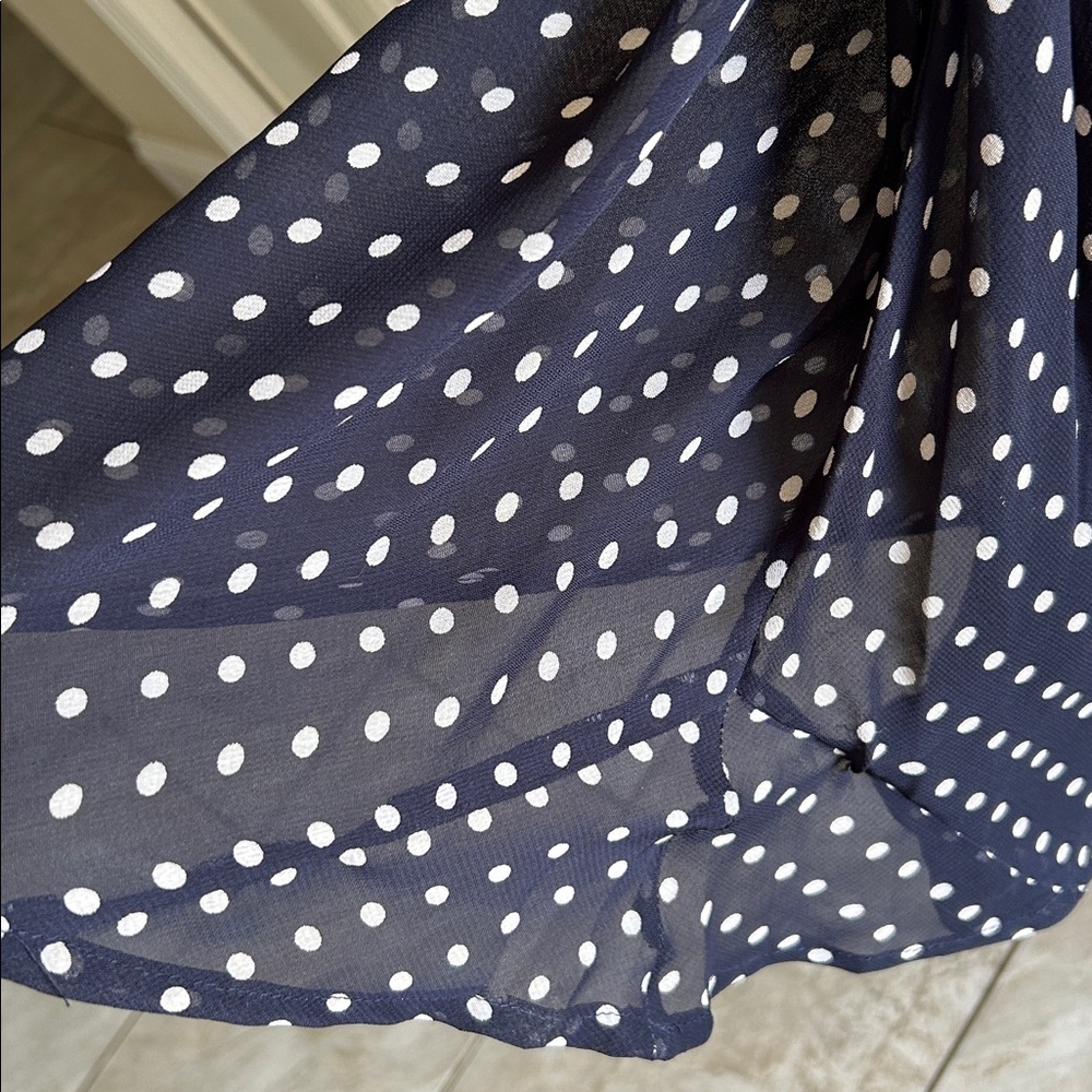 Style & Co. vtg navy polkadot chiffon feminine slip classic midi dress 8โ - Picture 13 of 14